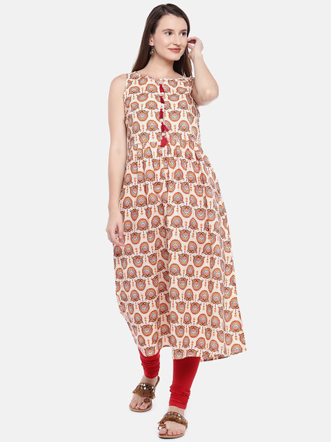 

Globus Women Beige Printed A-Line Kurta