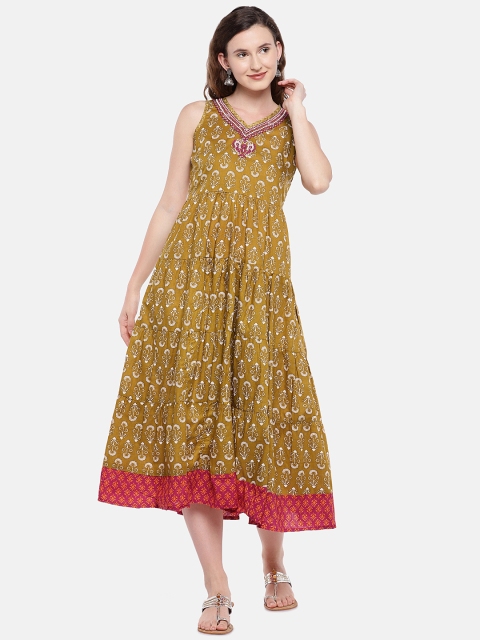 

Globus Women Mustard Yellow Printed Fit & Flare Dress