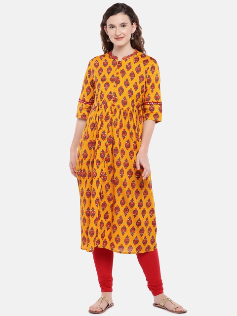 

Globus Women Yellow & Red Printed A-Line Kurta