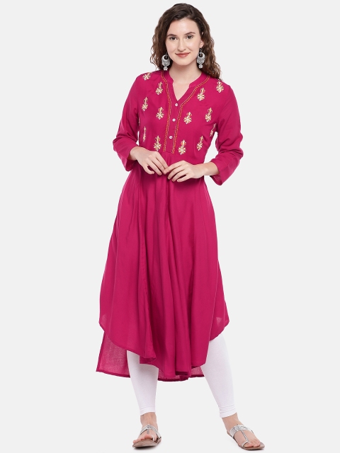 

Globus Women Pink Embroidered A-Line Kurta