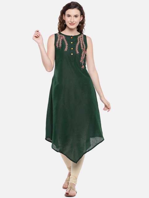 

Globus Women Green Embroidered Straight Kurta