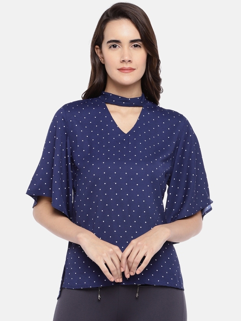 

Globus Women Navy Blue Polka Dot Print Top