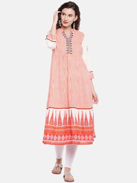 

Globus Women Orange & White Printed A-Line Kurta