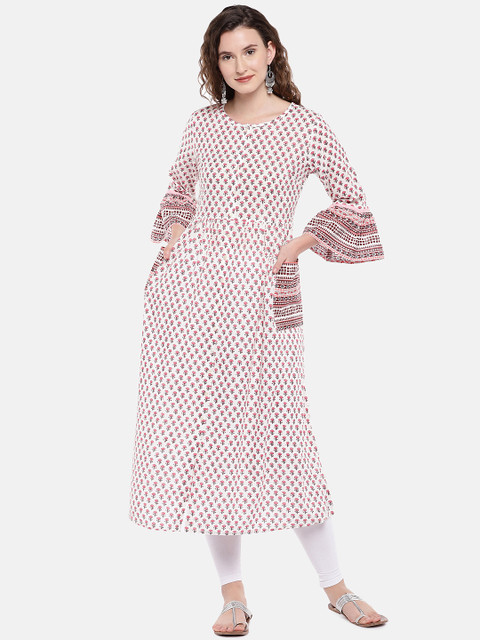 

Globus Women Beige & Pink Printed Straight Kurta