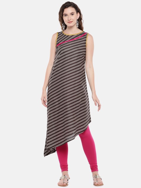 

Globus Women Brown & Off-White Striped A-Line Kurta
