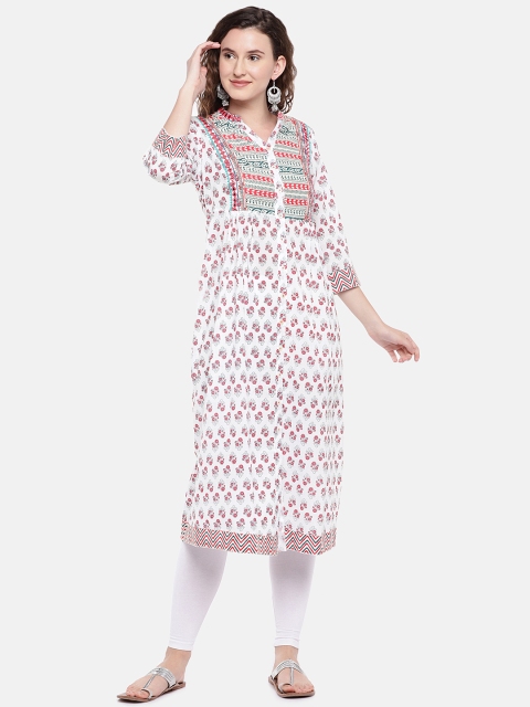 

Globus Women White & Red Printed Straight Kurta