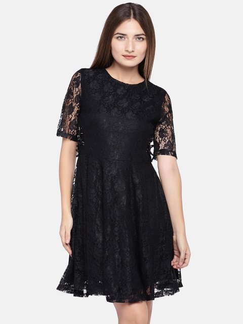 

Globus Women Black Self Design Fit and Flare Dress