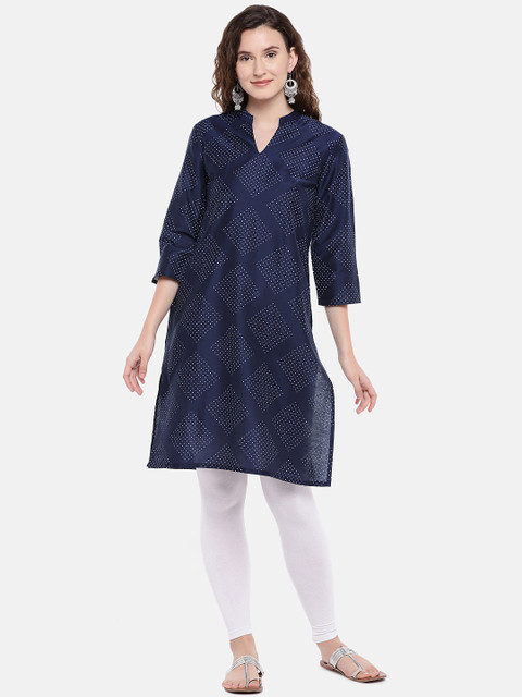 

Globus Women Navy Blue Printed Straight Kurta