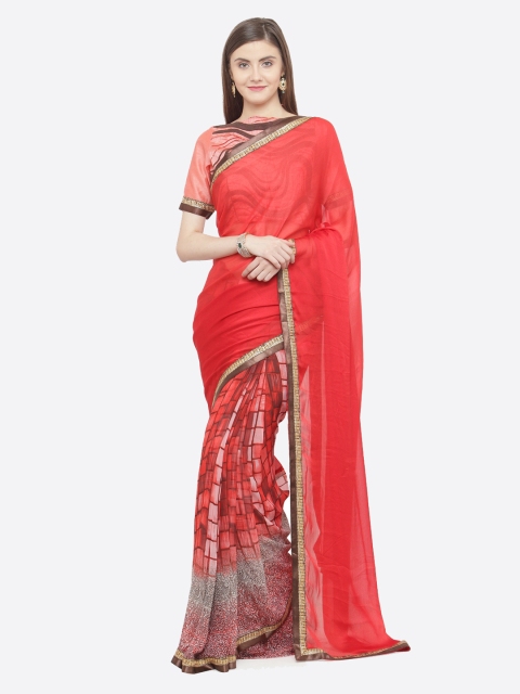 

Shaily Red & Pink Pure Georgette Printed Saree