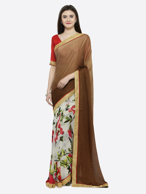 

Shaily Brown & White Pure Georgette Printed Saree