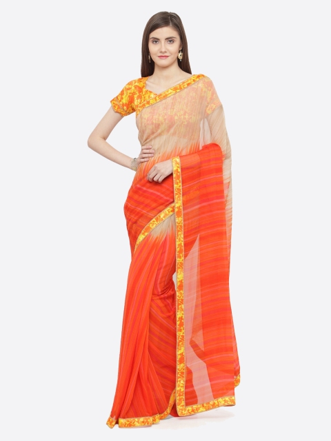 

Shaily Orange & Yellow Striped Saree