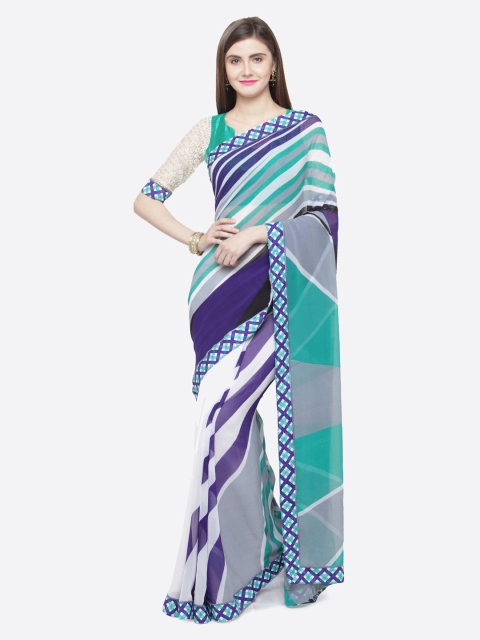 

Shaily Blue & White Pure Georgette Printed Saree