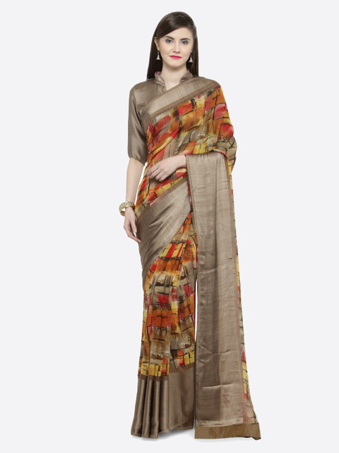 

Shaily Brown & Red Silk Printed Saree