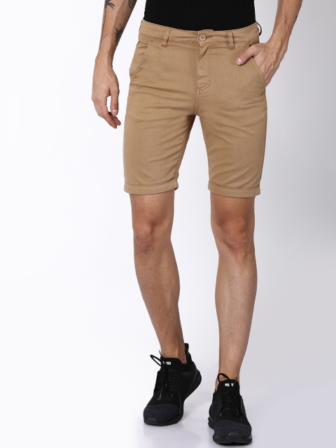 

Blue Saint Men Khaki Brown Solid Slim Fit Denim Shorts