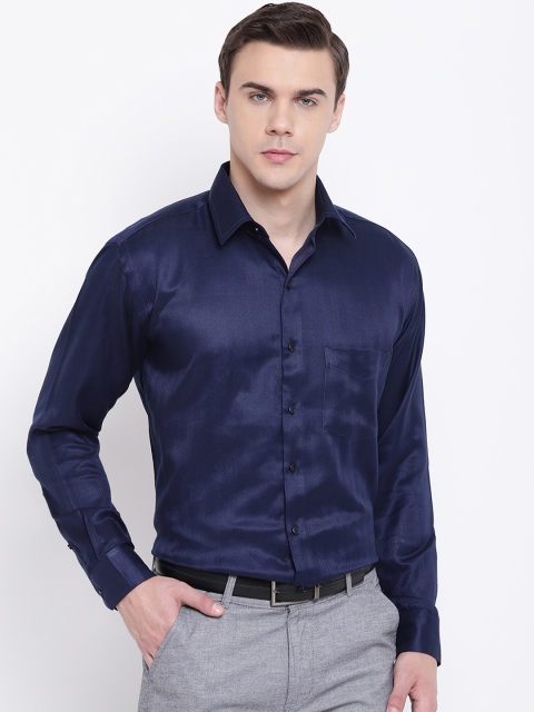 

Hancock Men Navy Blue Regular Fit Self Design Formal Shirt