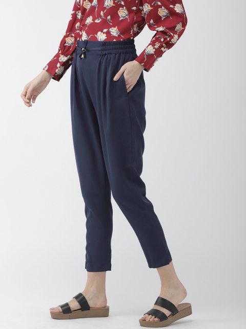 

Mast & Harbour Women Navy Blue Regular Fit Solid Cropped Peg Trousers