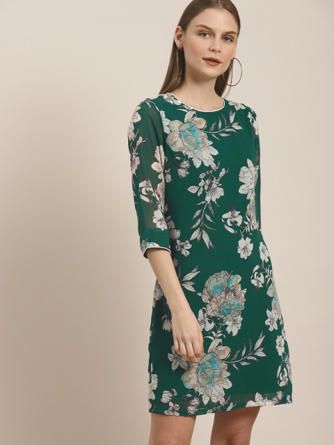 

her by invictus Women Green Printed A-Line Dress