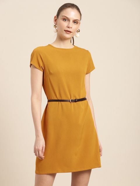 

her by invictus Women Solid Mustard Yellow A-Line Dress