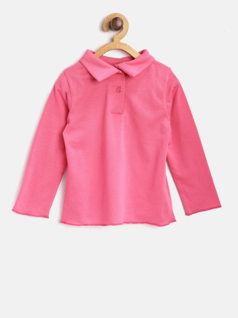 

Nauti Nati Girls Pink Solid Polo Collar T-shirt