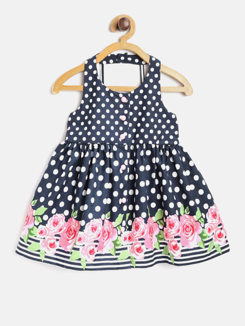 

Nauti Nati Girls Navy Blue & White Printed Halter Neck Fit & Flare Dress