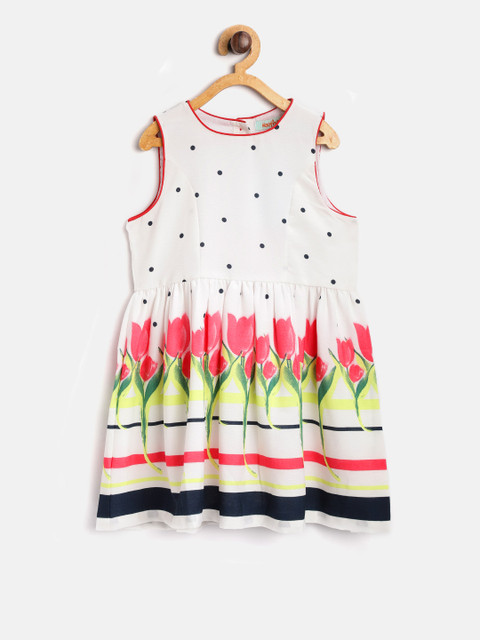 

Nauti Nati Girls White Printed A-Line Dress