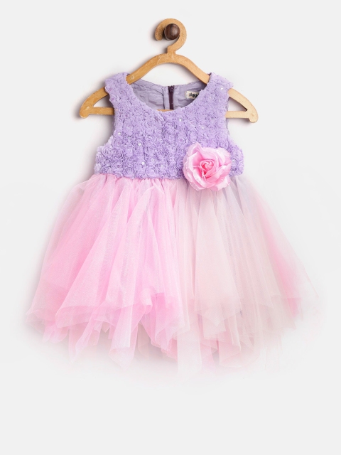 

Nauti Nati Girls Pink & Lavender Net Self Design Fit & Flare Dress