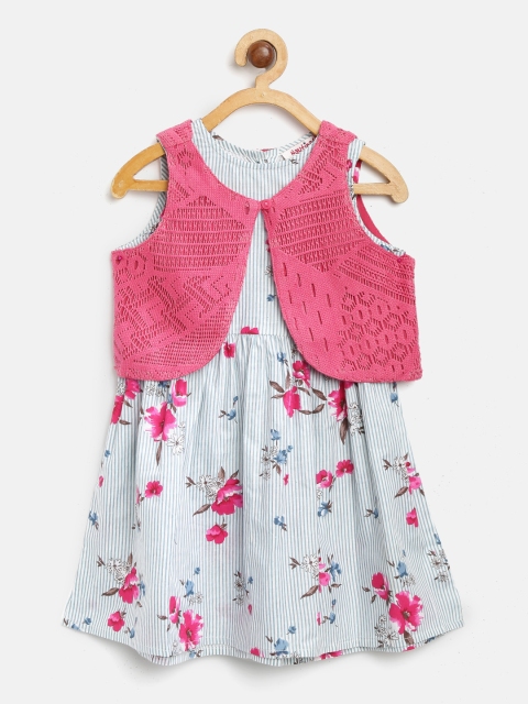 

Nauti Nati Girls Green & White Printed Fit and Flare Dress with Shrug