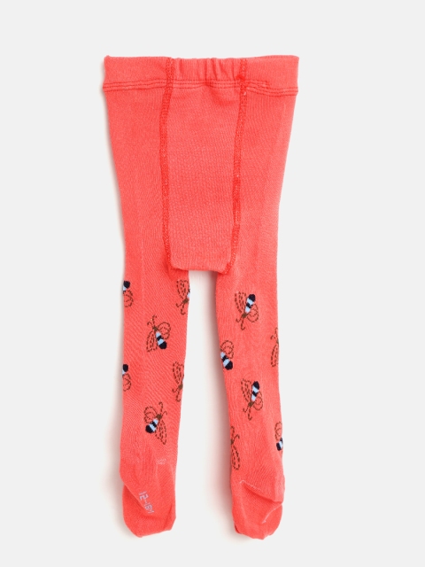 

Nauti Nati Girls Coral Orange Self-Design Stockings