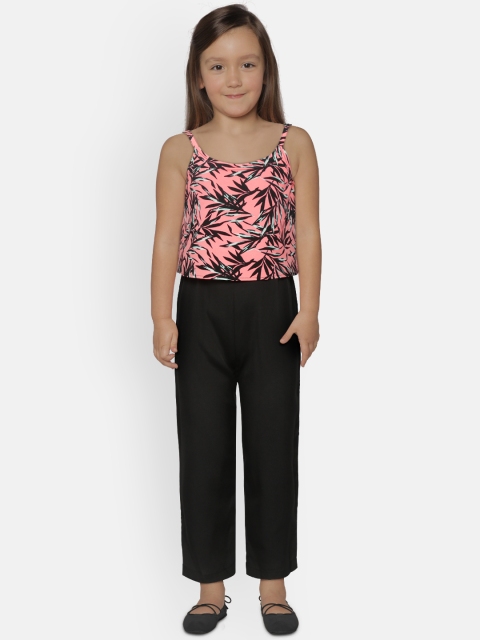 

Nauti Nati Girls Black & Pink Printed Layered Basic Jumpsuit