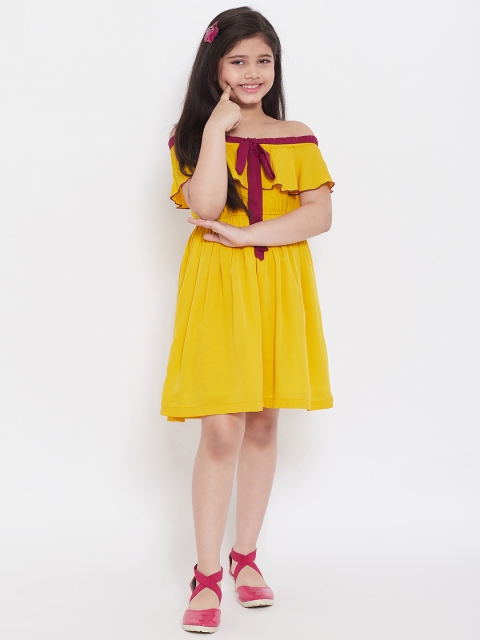 

Stylo Bug Girls Mustard Yellow Solid Fit and Flare Dress
