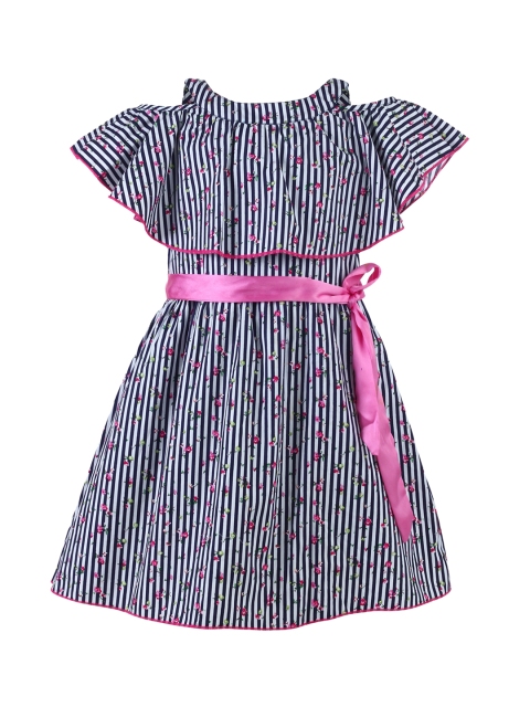 

Stylo Bug Girls Blue & White Striped Fit and Flare Dress