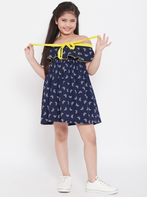 

Stylo Bug Girls Blue Printed Fit and Flare Dress