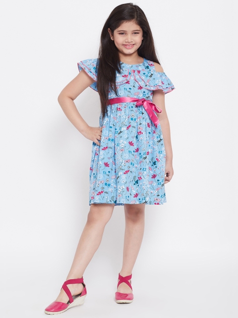 

Stylo Bug Girls Blue Printed Fit and Flare Dress