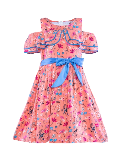 

Stylo Bug Girls Peach-Coloured Printed Fit and Flare Dress
