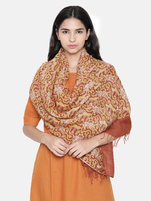 

Linen Club Women Red & Rust Brown Linen Printed Stole