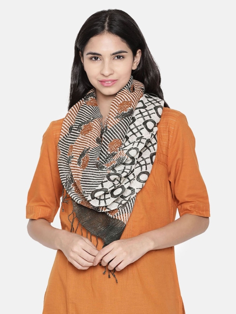 

Linen Club Women Black & White Printed Stole