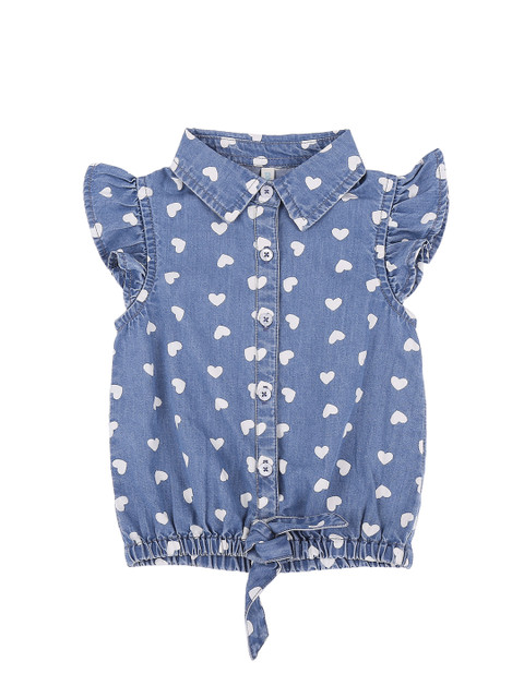 

Pantaloons Baby Girls Blue Printed Shirt Style Top
