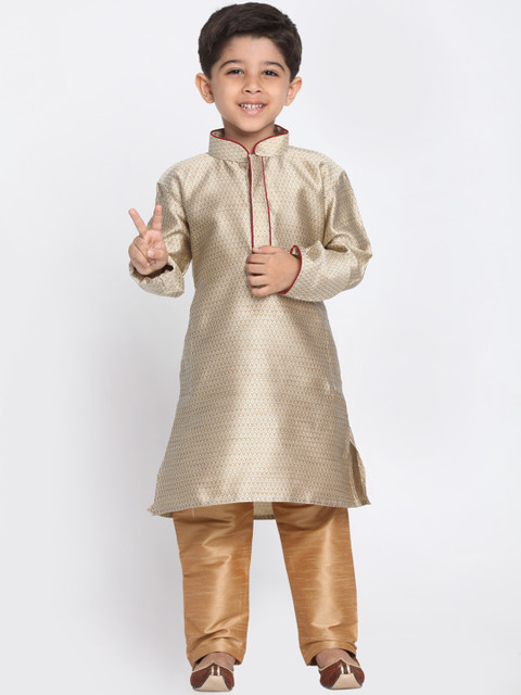 

VASTRAMAY Boys Off-White & Beige Embroidered Kurta with Churidar