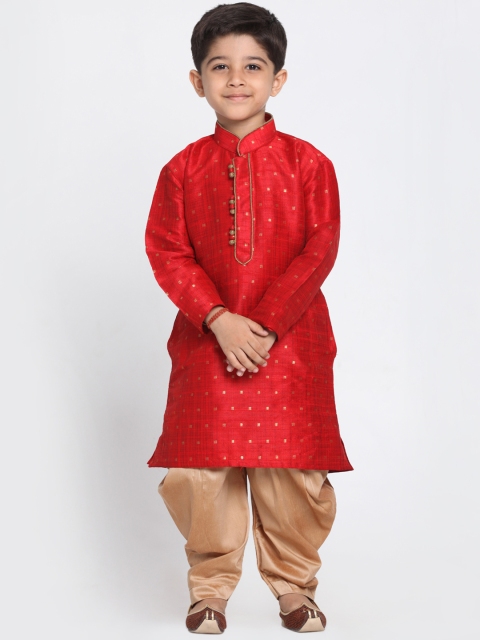 

VASTRAMAY Boys Maroon & Beige Woven Design Kurta with Dhoti Pants
