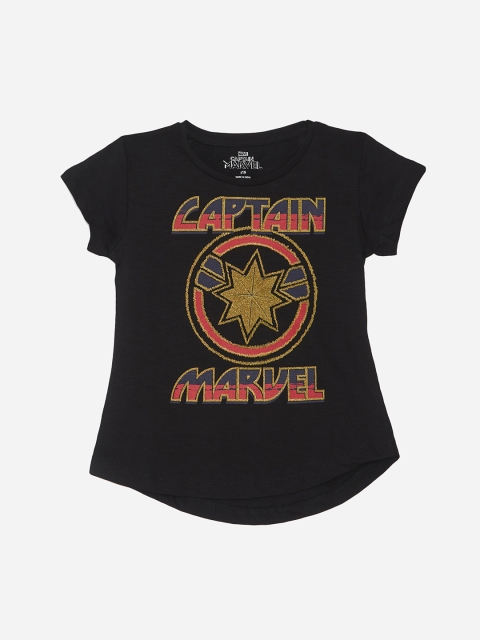 

Kids Ville Girls Blue Captain Marvel Printed Round Neck Half Sleeve T-shirt, Black