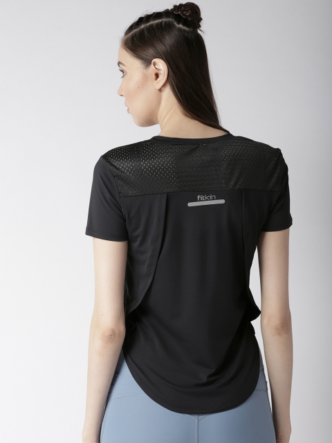 

Fitkin Women Black Solid Round Neck Lightweight Quick Dry Running T-shirt