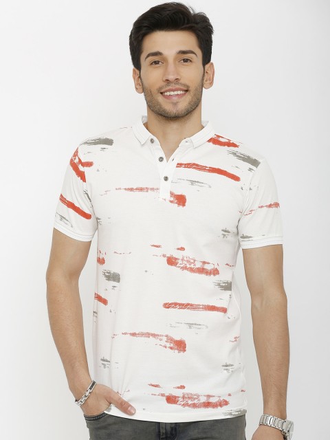 

Rex Straut Jeans Men Off-White Printed Polo Collar Slim Fit T-shirt