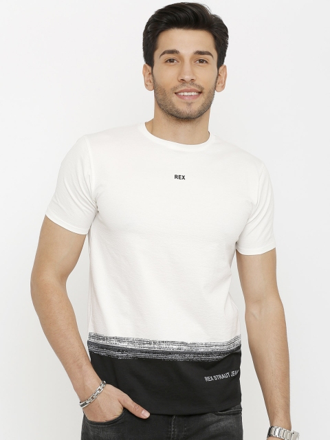

Rex Straut Jeans Men White Colourblocked Round Neck Slim Fit T-shirt