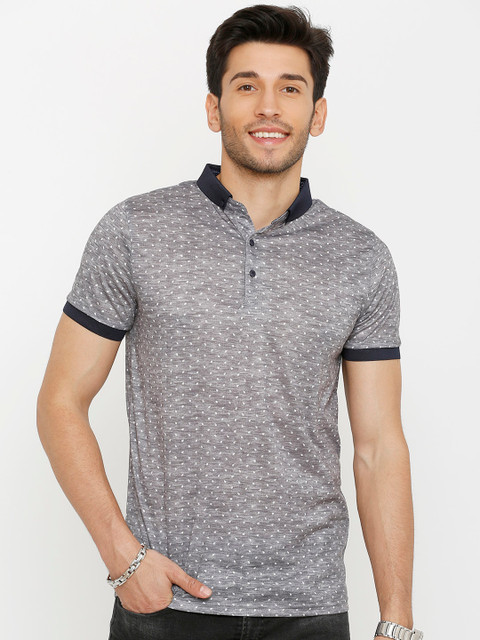 

Rex Straut Jeans Men Grey Printed Polo Collar T-shirt