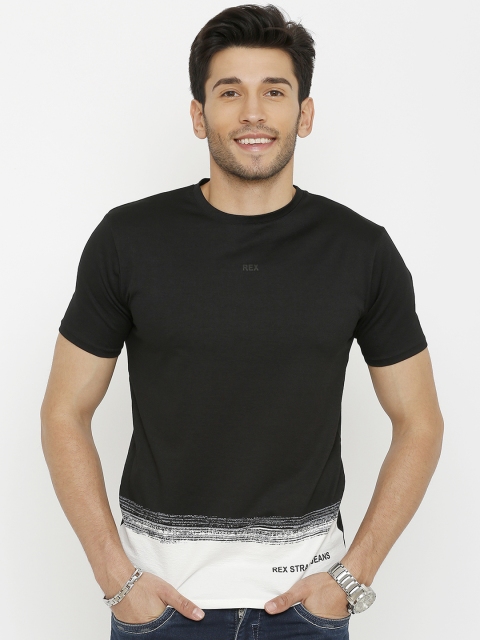 

Rex Straut Jeans Men Black Colourblocked Round Neck T-shirt