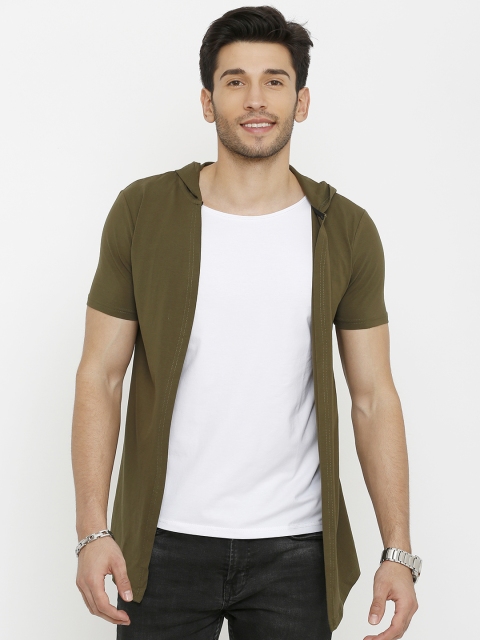 

Rex Straut Jeans Olive Green Solid Open Front Shrug
