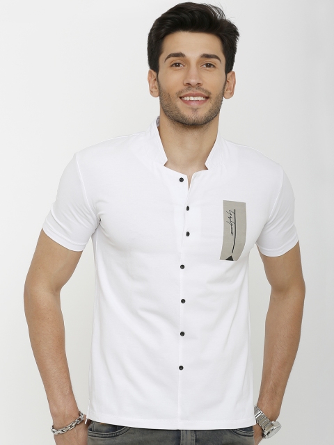 

Rex Straut Jeans Men White Solid Mandarin Collar T-shirt