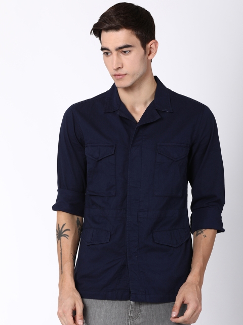 

Blue Saint Men Navy Blue Solid Denim Jacket