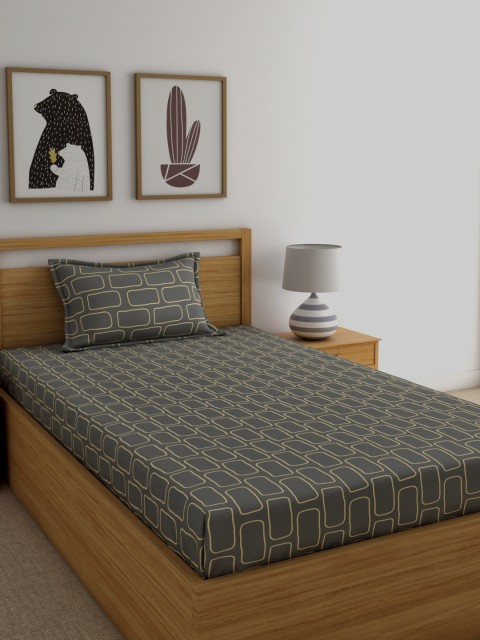 

Home Ecstasy Grey Geometric 140 TC Cotton 1 Single Bedsheet with 1 Pillow Cover