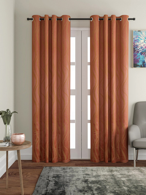 

VRINDA Orange Set Of 2 Printed Blackout Door Curtains